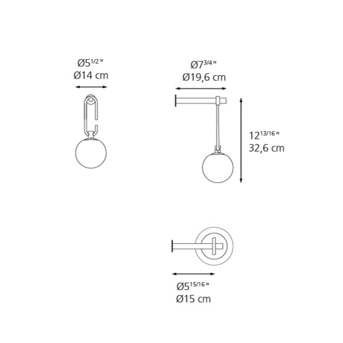 Artemide NH wall light, brass/opal glass, Ø 5 1/2 in, E12