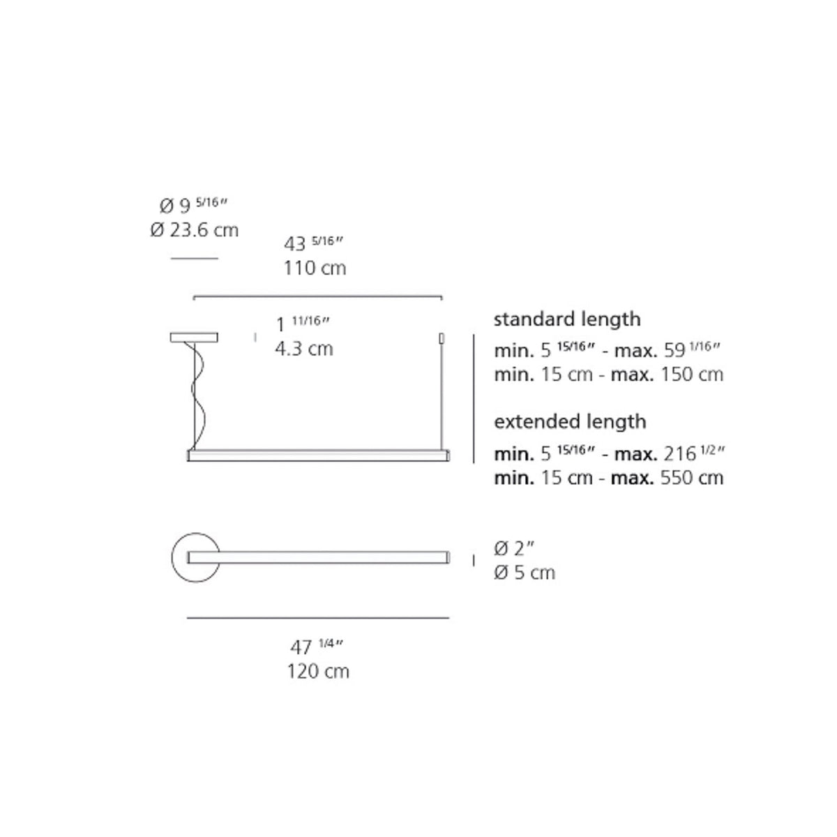 Artemide Alphabet Of Light 47 1/4 in white dimmable LED hanging light
