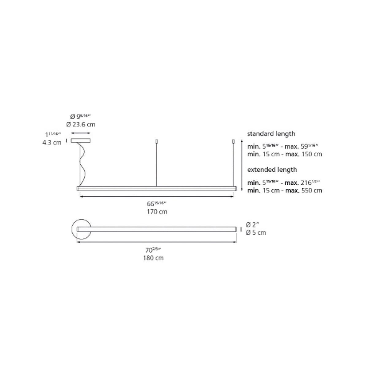 Artemide Alphabet Of Light 70 7/8 in white LED hanging light, dimmable