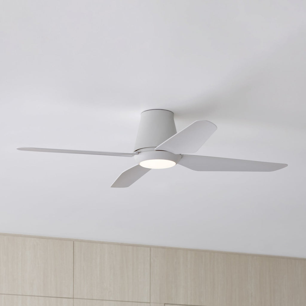 Aria Hugger ceiling fan with light, white, 51.96 in, quiet