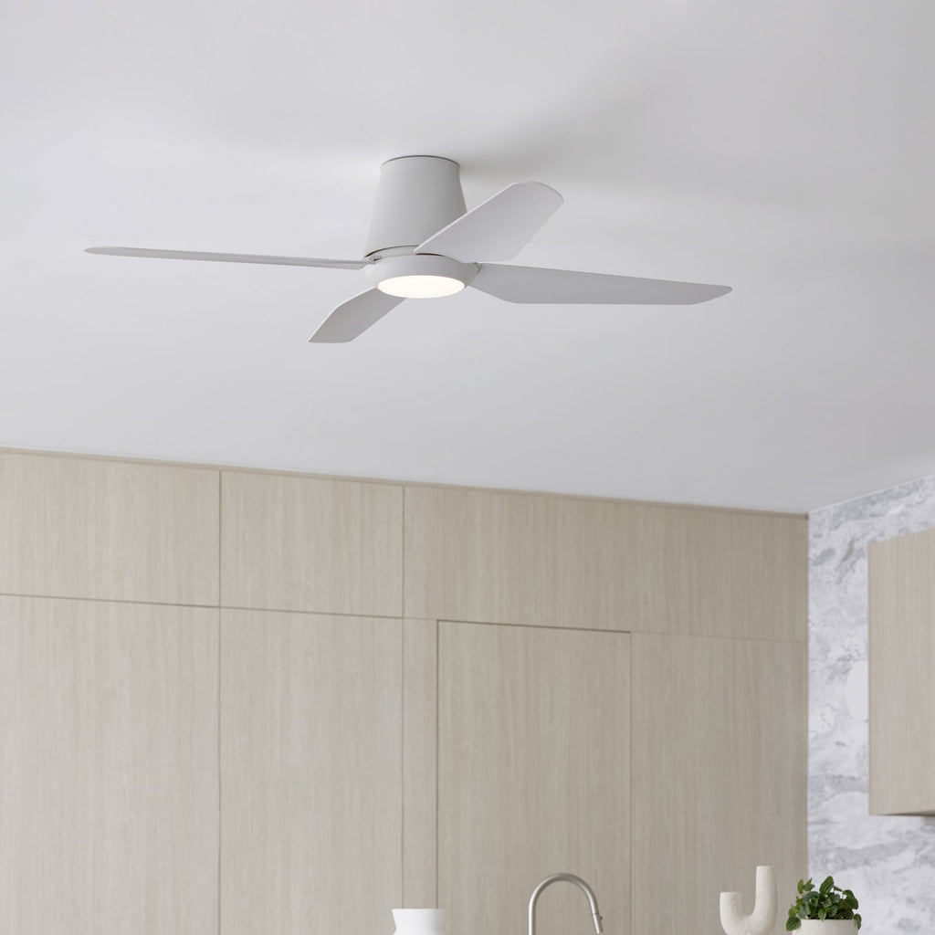 Aria Hugger ceiling fan with light, white, 51.96 in, quiet