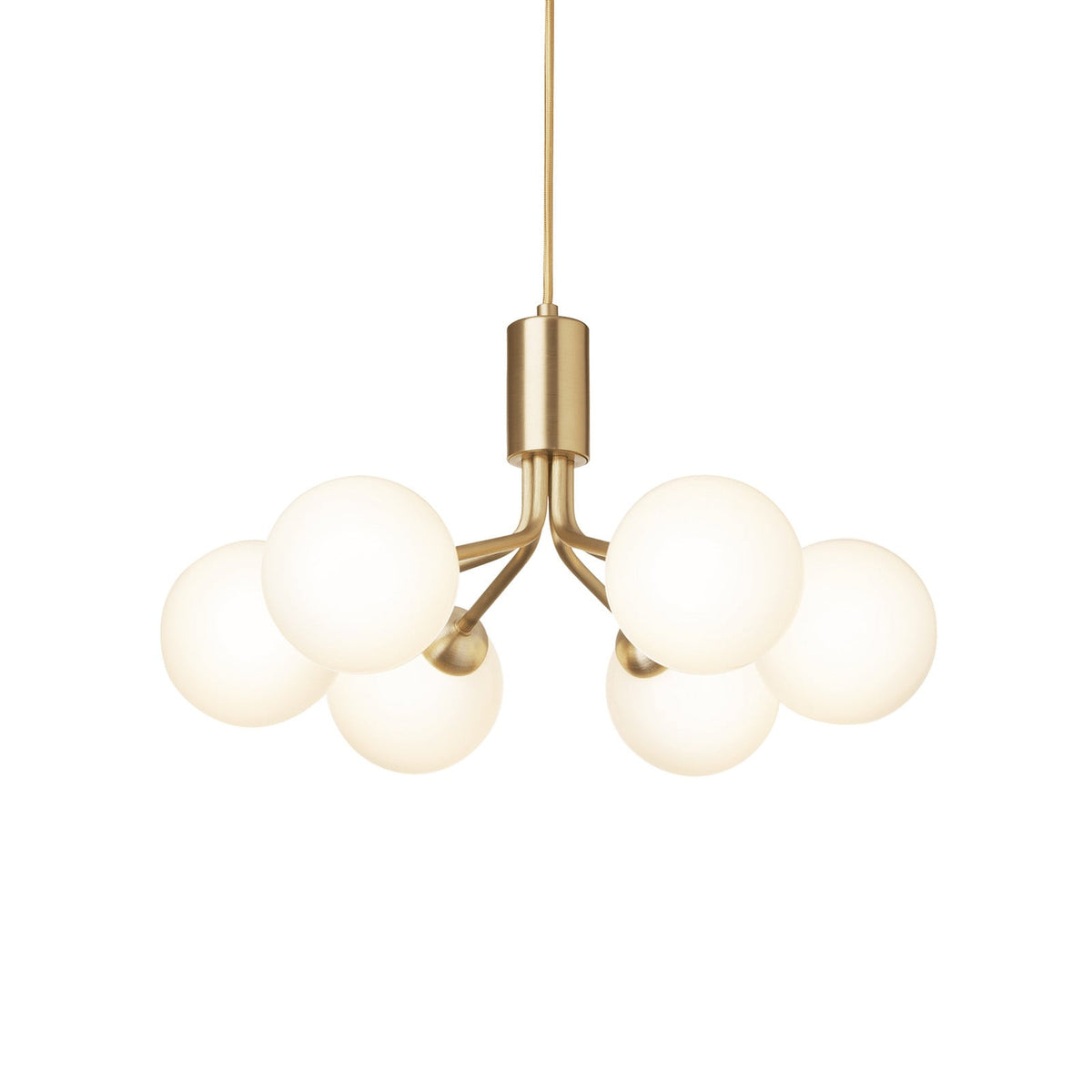 Nuura Apiales 6 pendant light, brushed brass/opal, Ø 19.6 in
