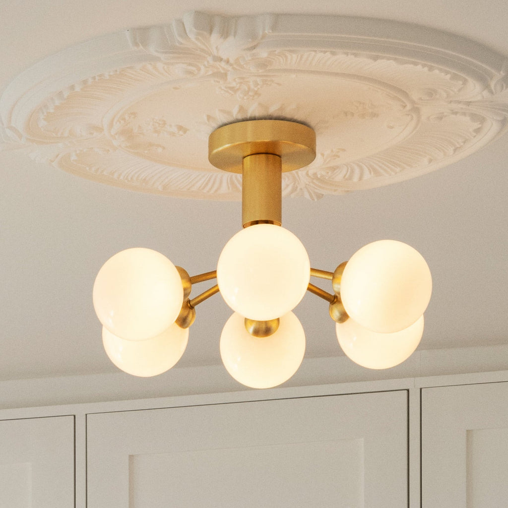 Nuura Apiales 6 ceiling light, brushed brass/opal, Ø 19.6 in