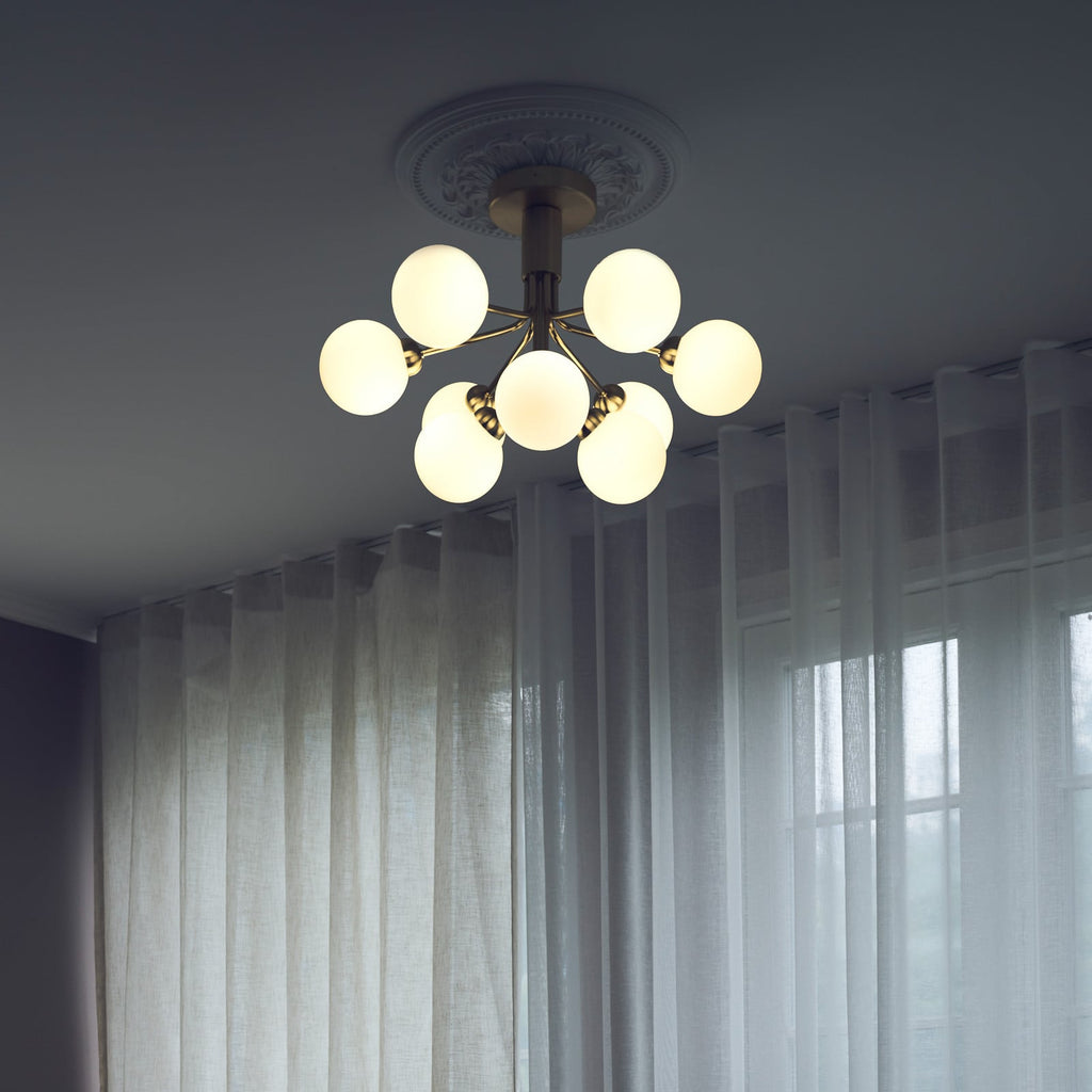 Nuura Apiales 6 ceiling light, brushed brass/opal, Ø 19.6 in