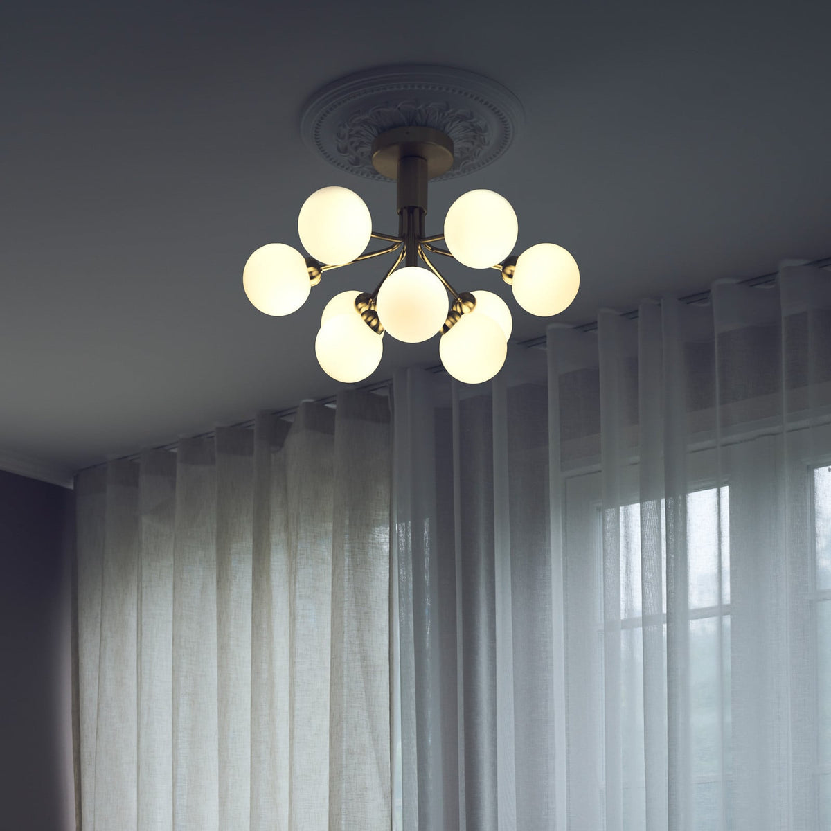 Nuura Apiales 6 ceiling light, brushed brass/opal, Ø 19.6 in