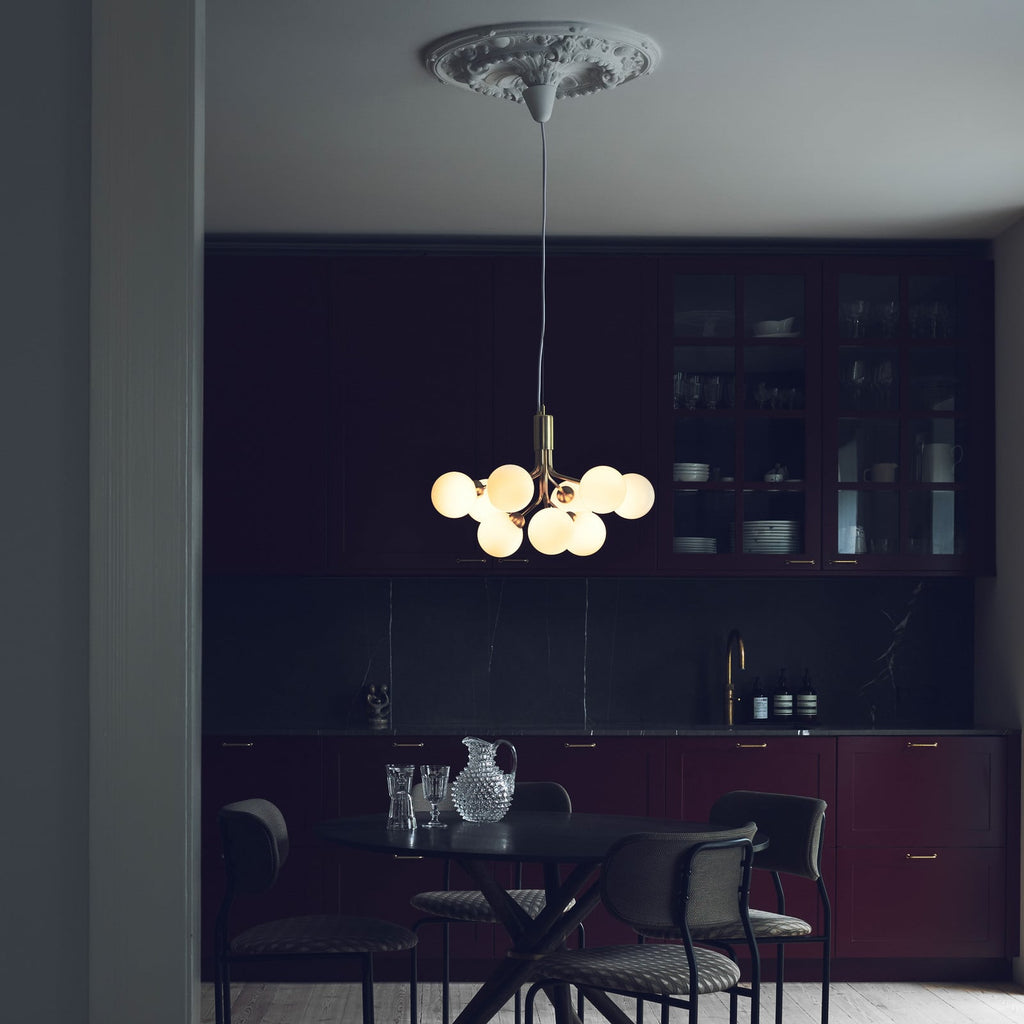 Nuura Apiales 9 pendant light, brushed brass/opal, Ø 23.4 in