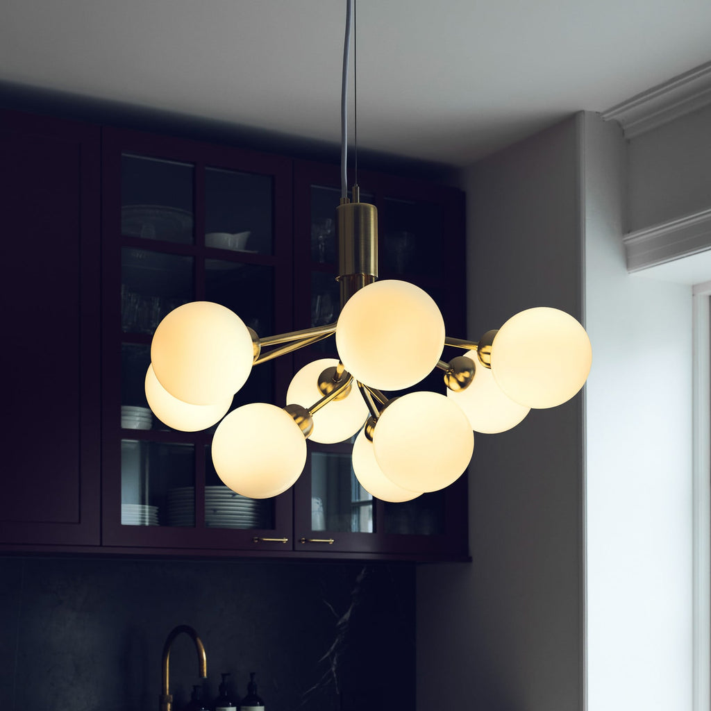 Nuura Apiales 9 pendant light, brushed brass/opal, Ø 23.4 in