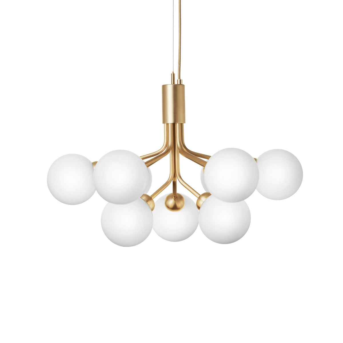 Nuura Apiales 9 pendant light, brushed brass/opal, Ø 23.4 in