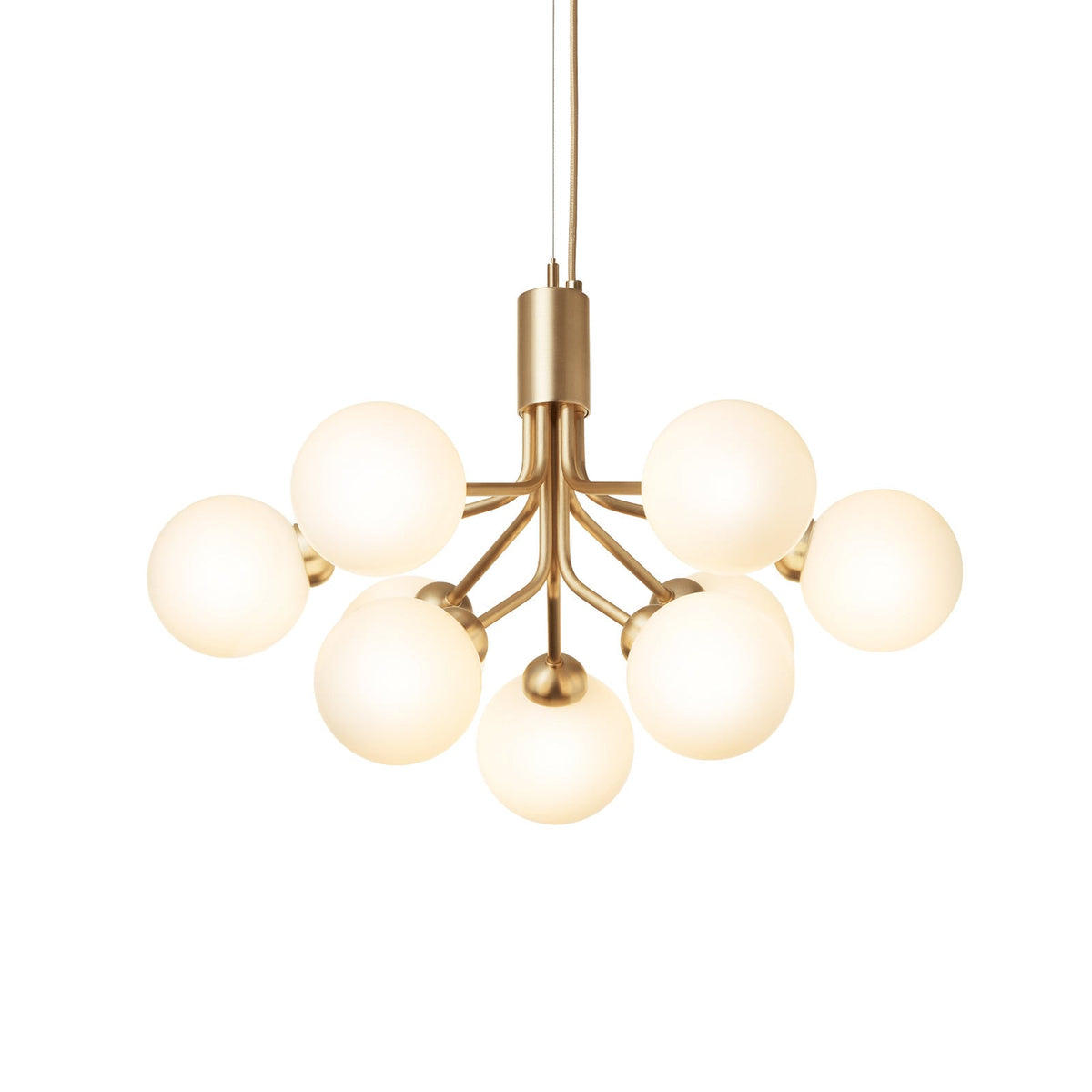 Nuura Apiales 9 pendant light, brushed brass/opal, Ø 23.4 in