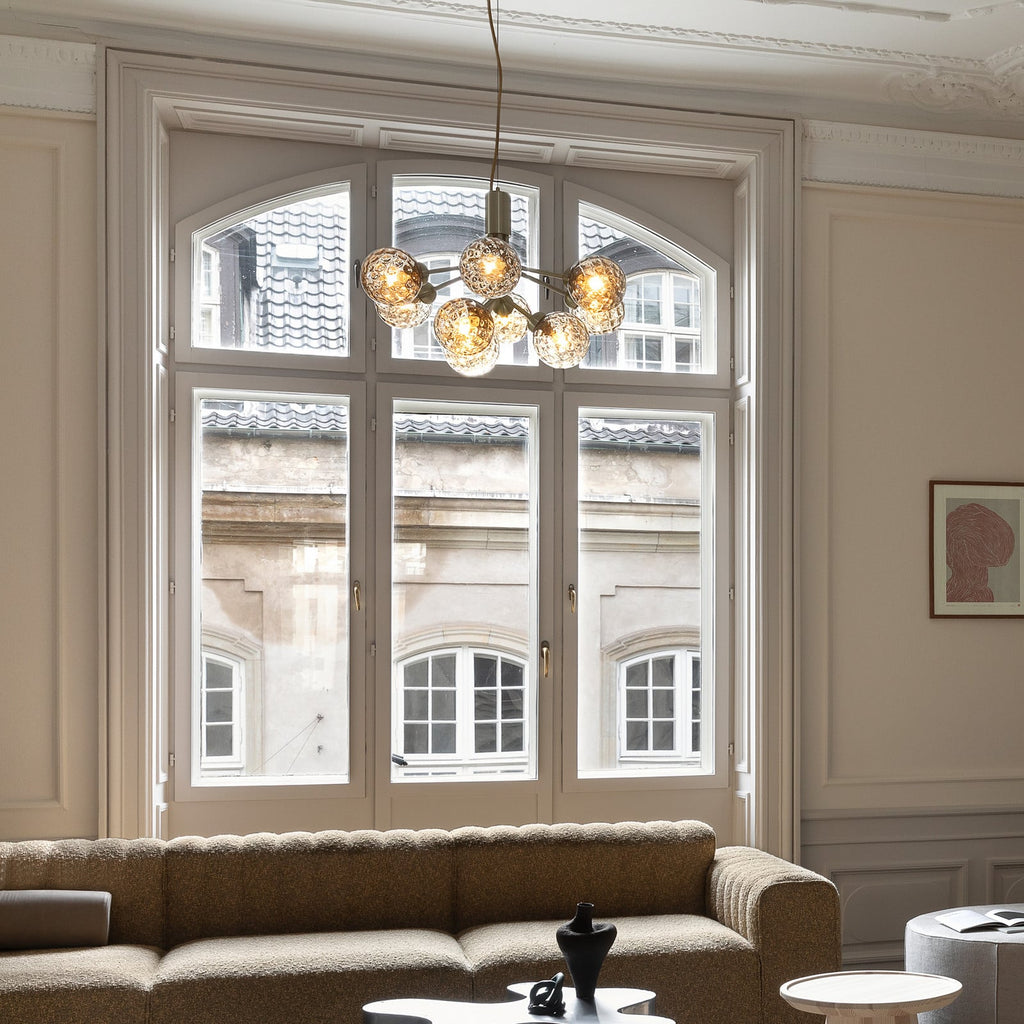 Nuura Apiales 9 hanging light, brushed brass/optic gold, Ø 23.4in