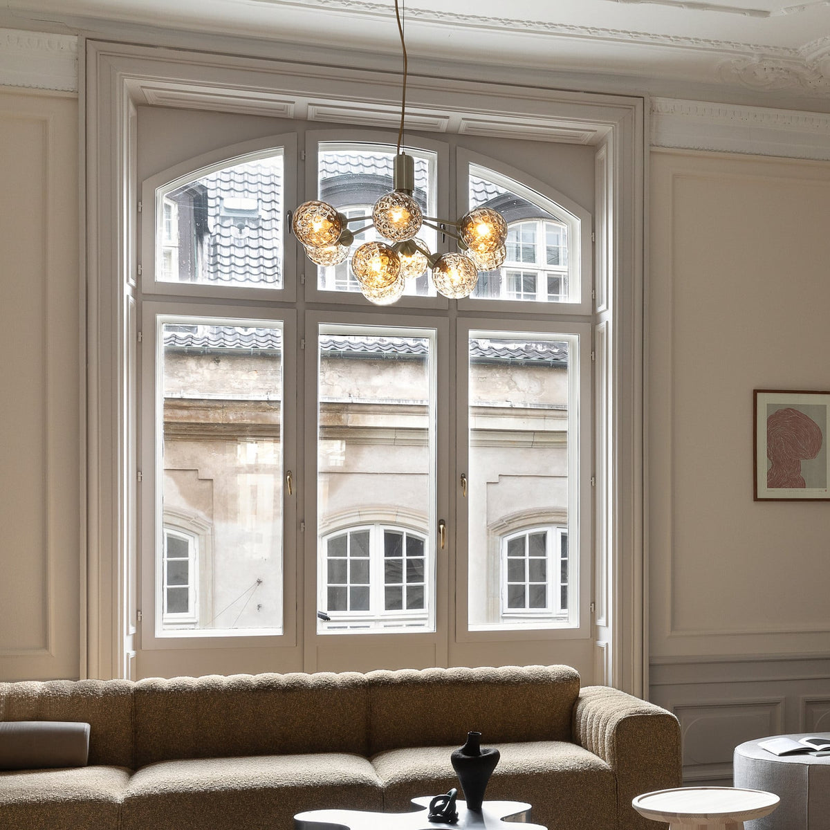 Nuura Apiales 9 hanging light, brushed brass/optic gold, Ø 23.4in