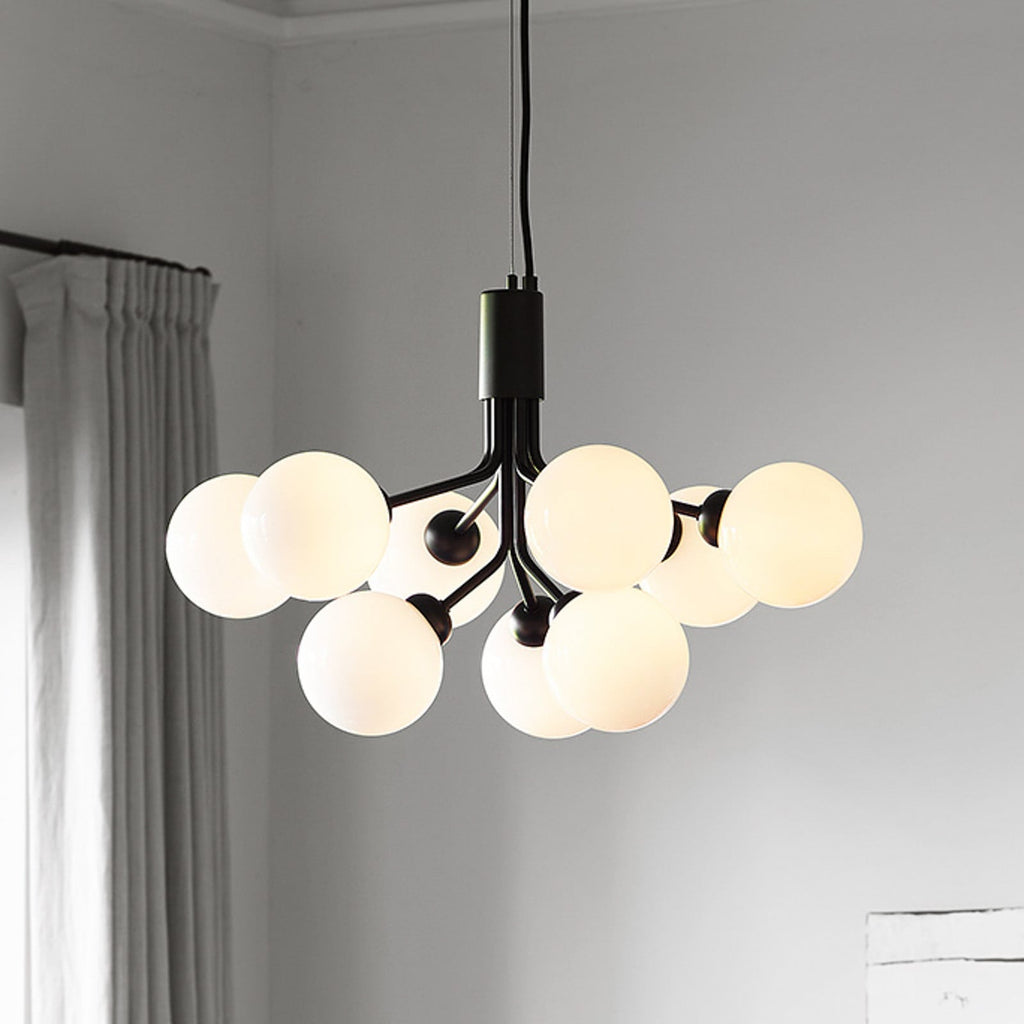 Nuura Apiales 9 pendant light, satin black/opal, Ø 23.4 in