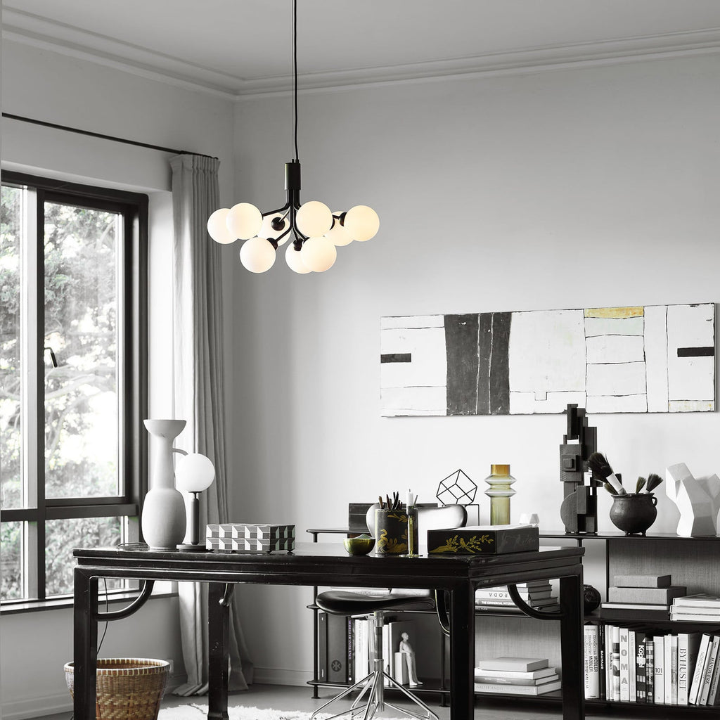 Nuura Apiales 9 pendant light, satin black/opal, Ø 23.4 in