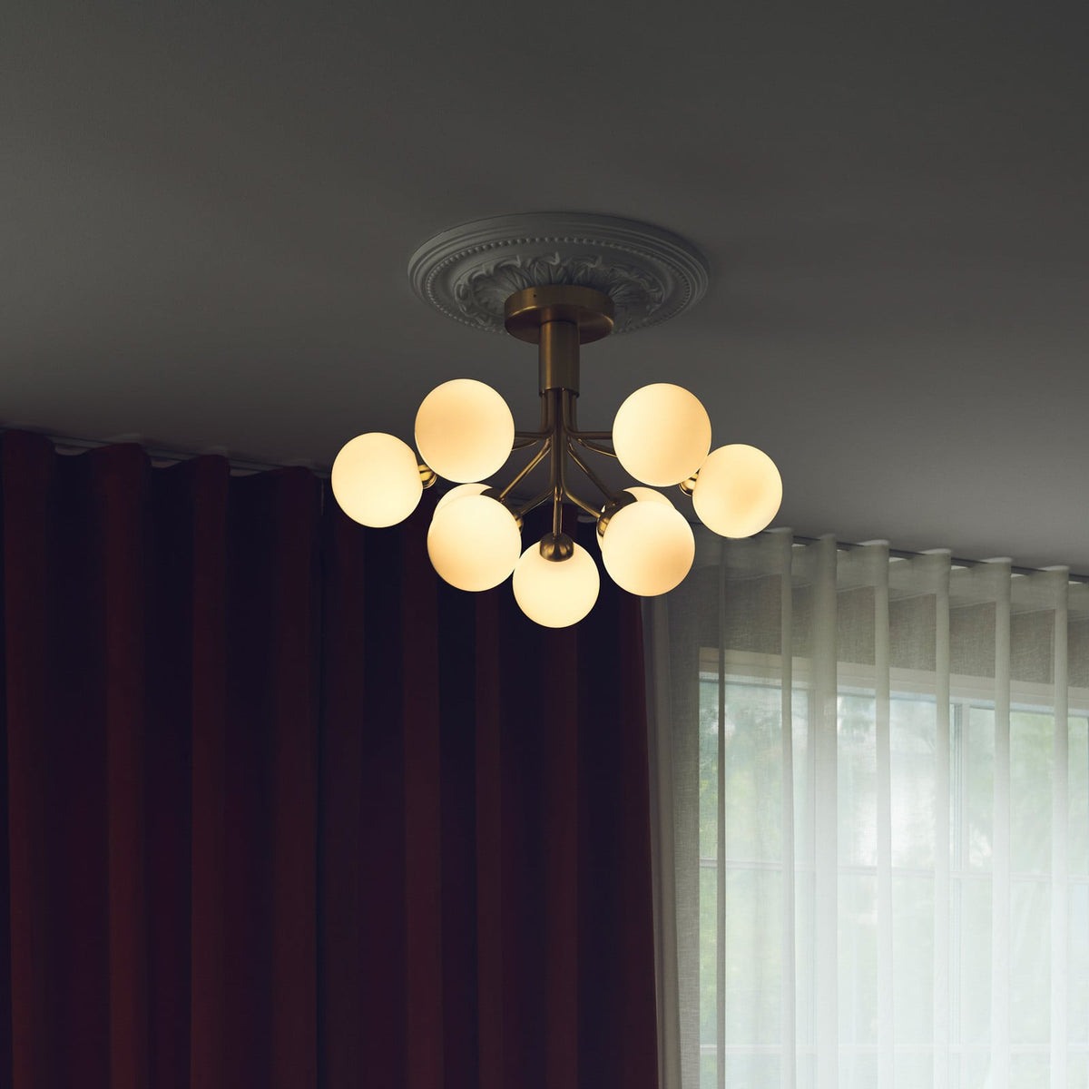 Nuura Apiales 9 ceiling light, brushed brass/opal, Ø 23.4 in