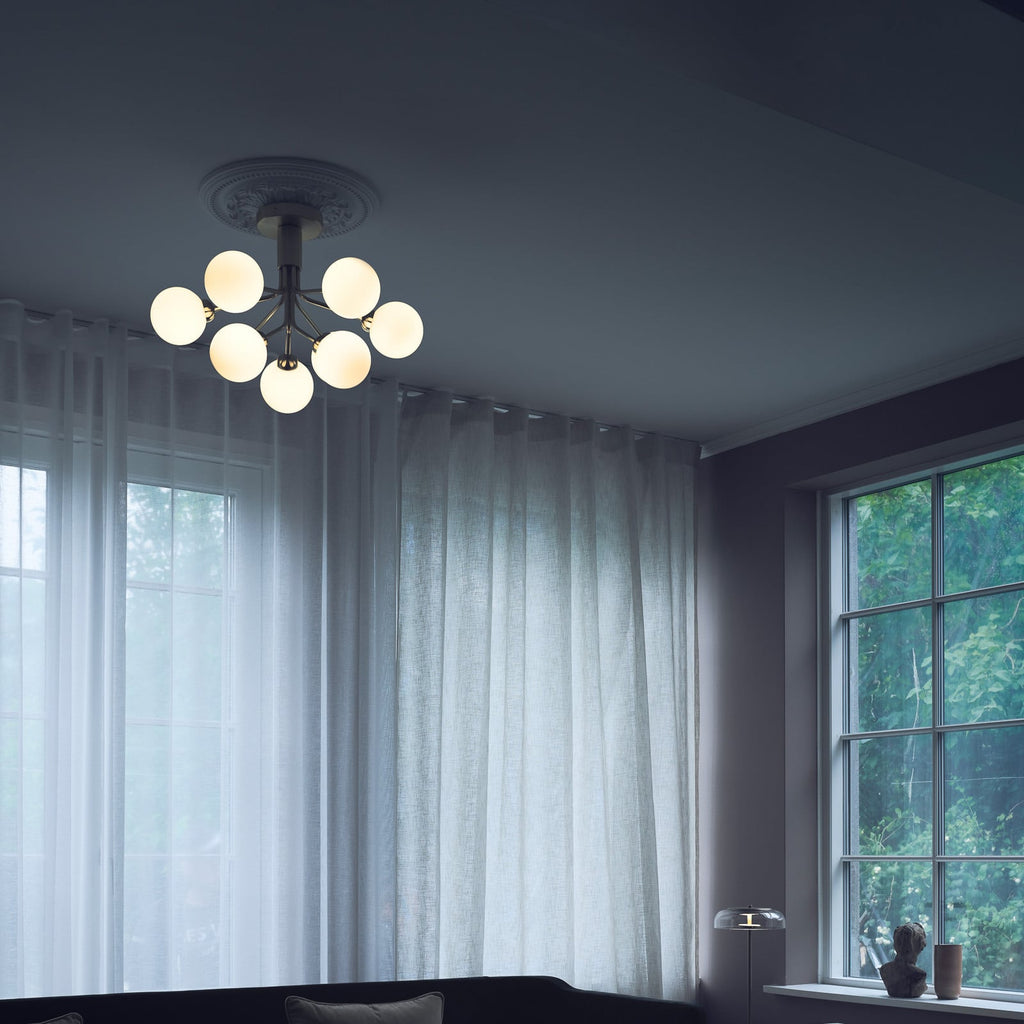 Nuura Apiales 9 ceiling light, brushed brass/opal, Ø 23.4 in