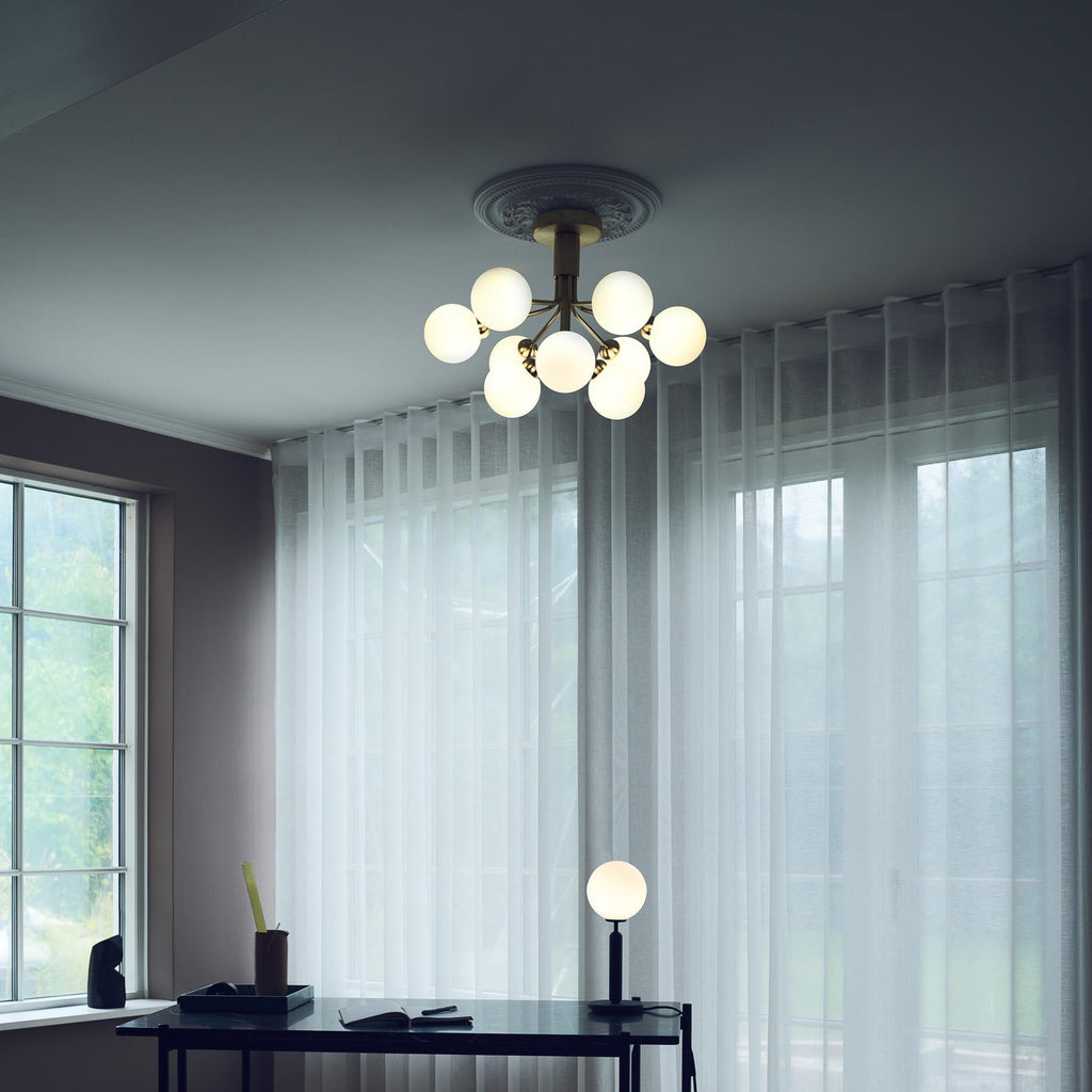 Nuura Apiales 9 ceiling light, brushed brass/opal, Ø 23.4 in