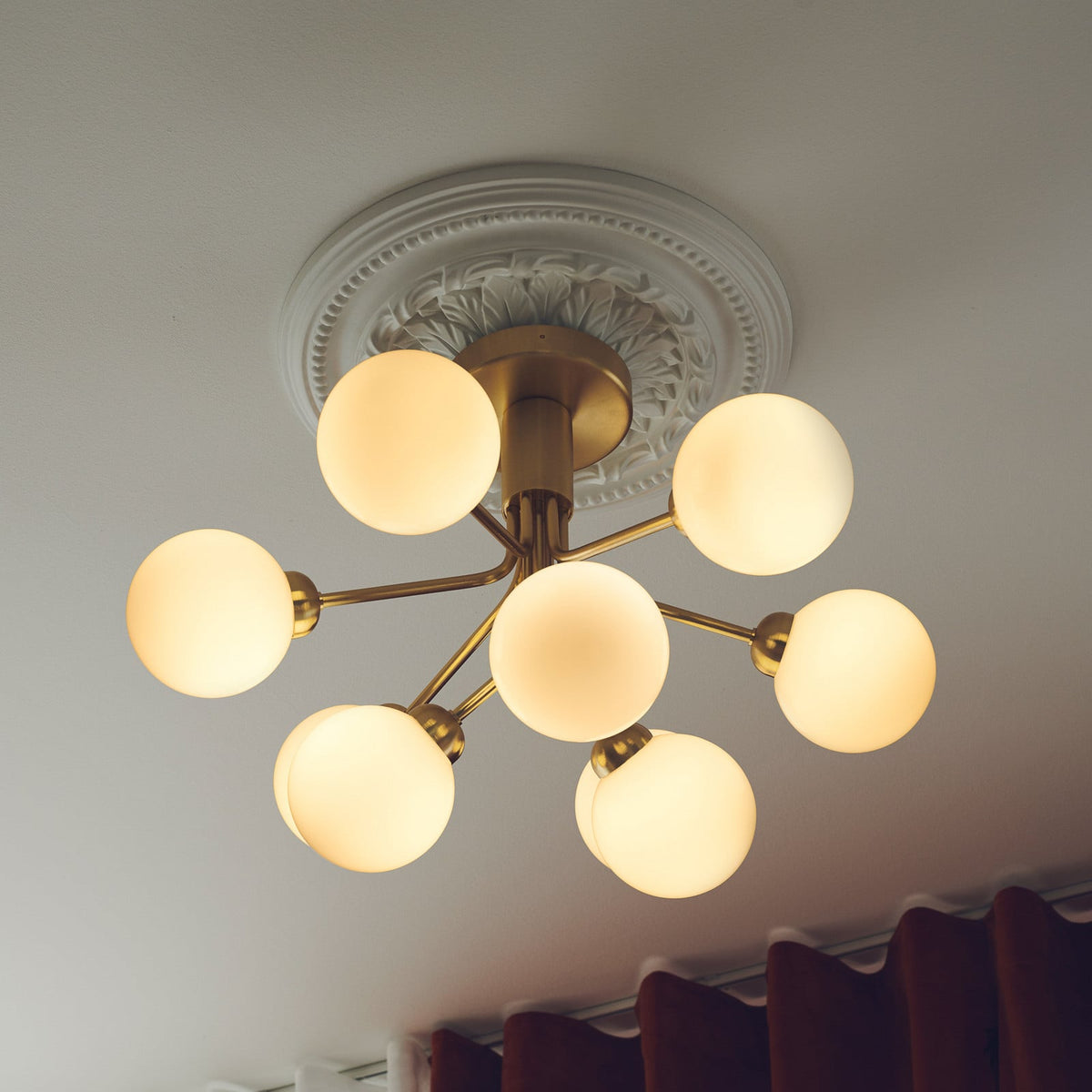 Nuura Apiales 9 ceiling light, brushed brass/opal, Ø 23.4 in