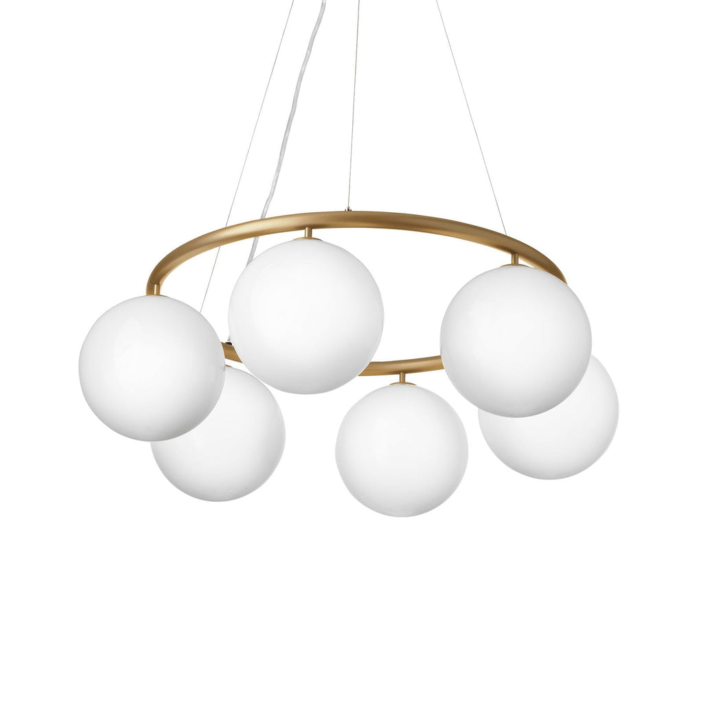 Nuura Miira 6 Circular pendant light, brass/opal, Ø 31.5 in