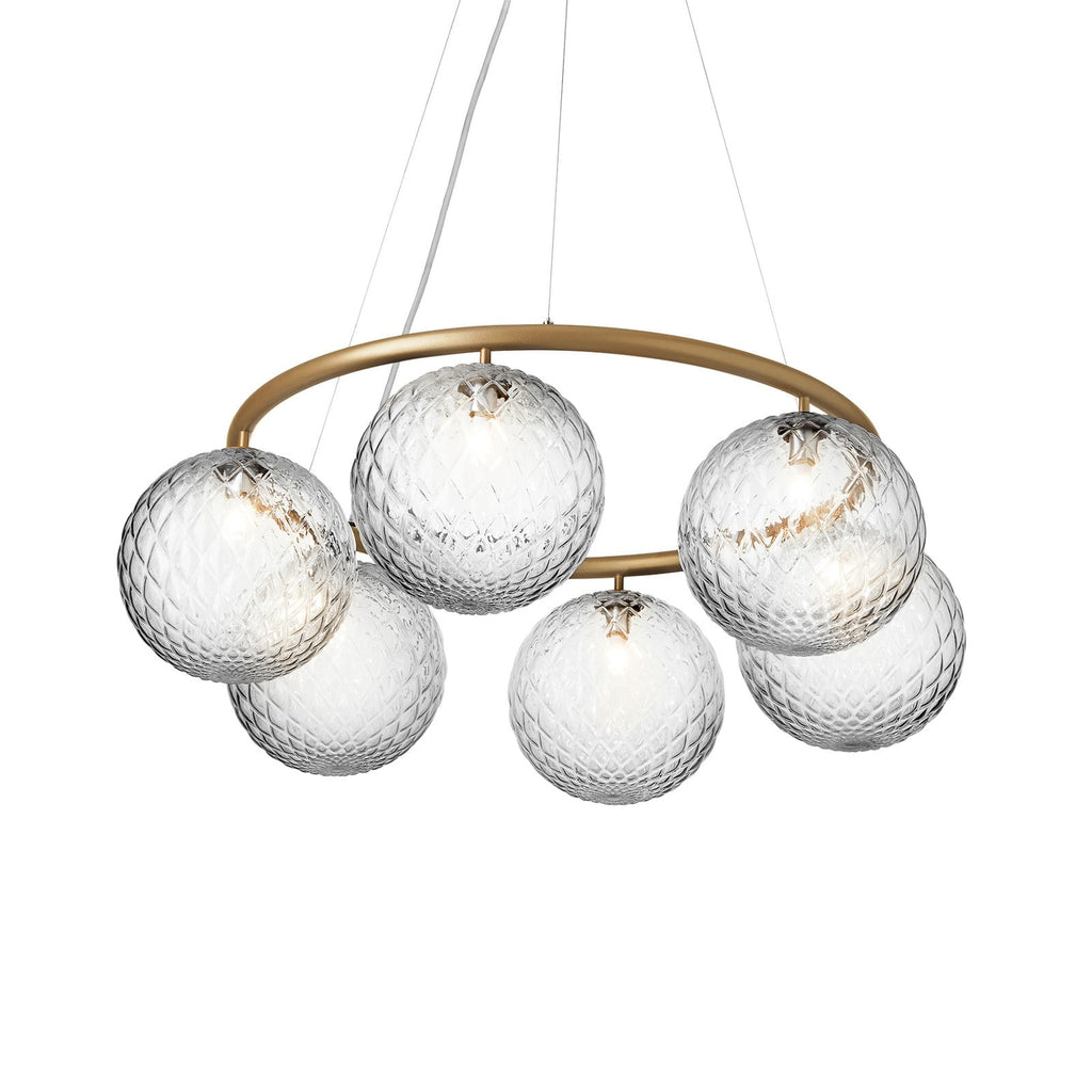 Nuura Miira 6 Circular hanging light, brass/clear glass, Ø 31.5in