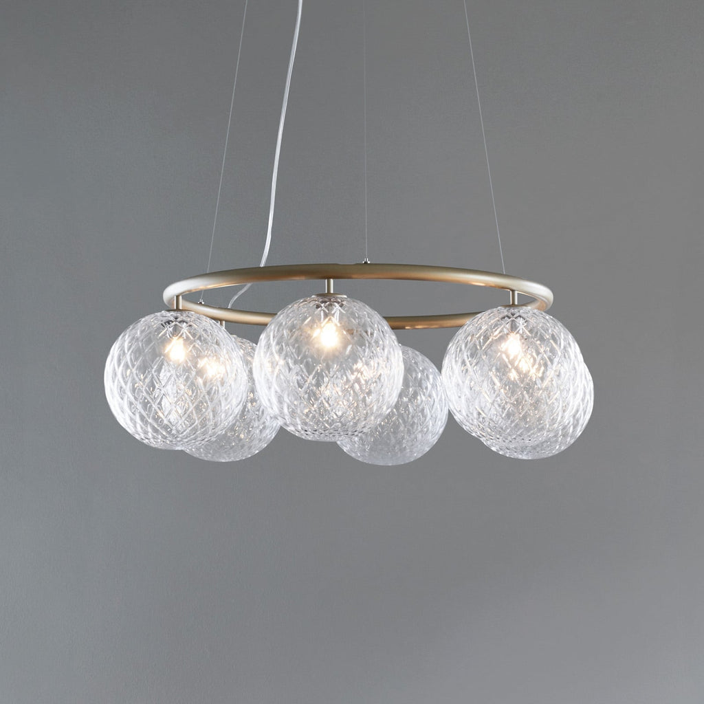 Nuura Miira 6 Circular hanging light, brass/clear glass, Ø 31.5in