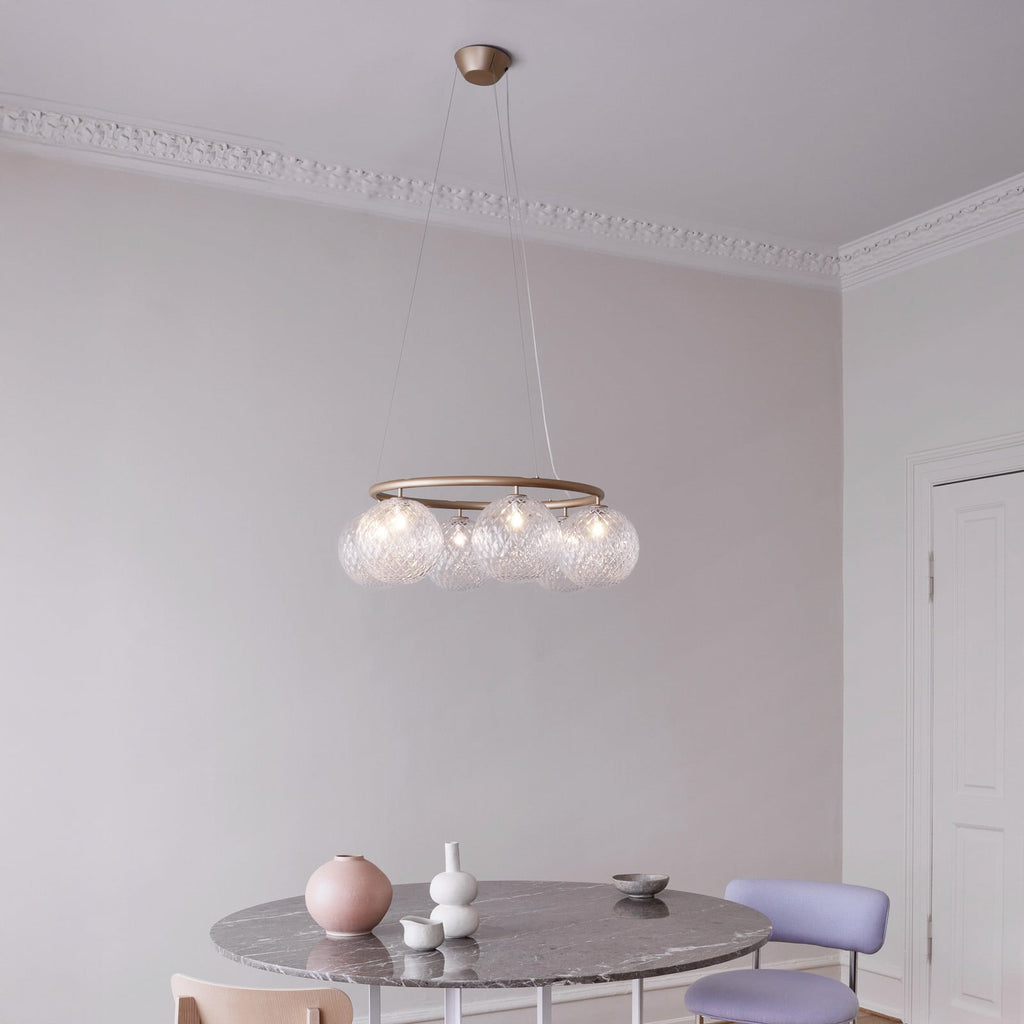 Nuura Miira 6 Circular hanging light, brass/clear glass, Ø 31.5in