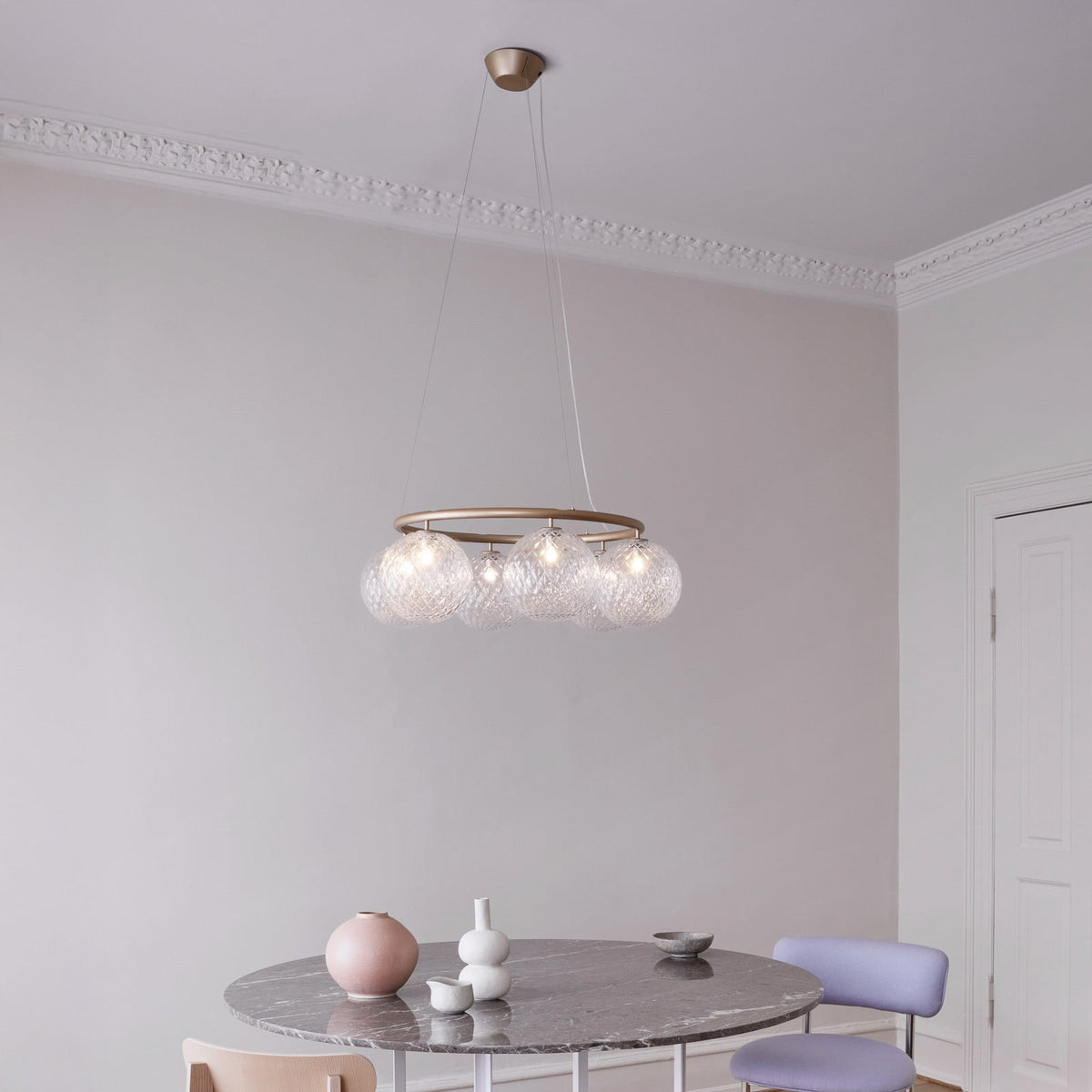 Nuura Miira 6 Circular hanging light, brass/clear glass, Ø 31.5in