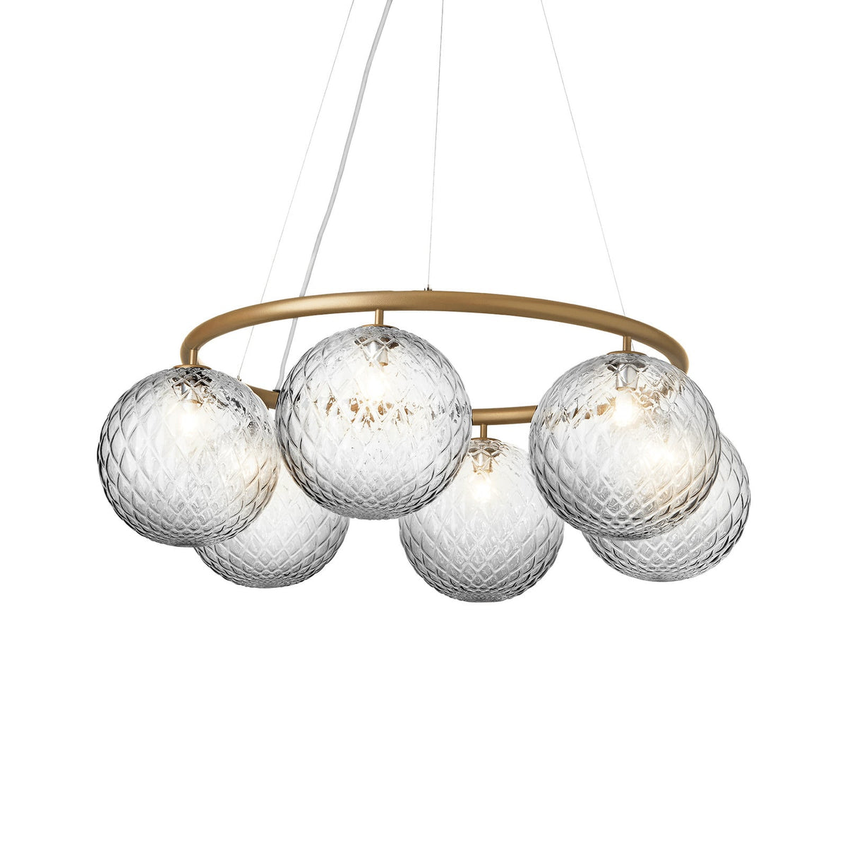 Nuura Miira 6 Circular hanging light, brass/clear glass, Ø 31.5in
