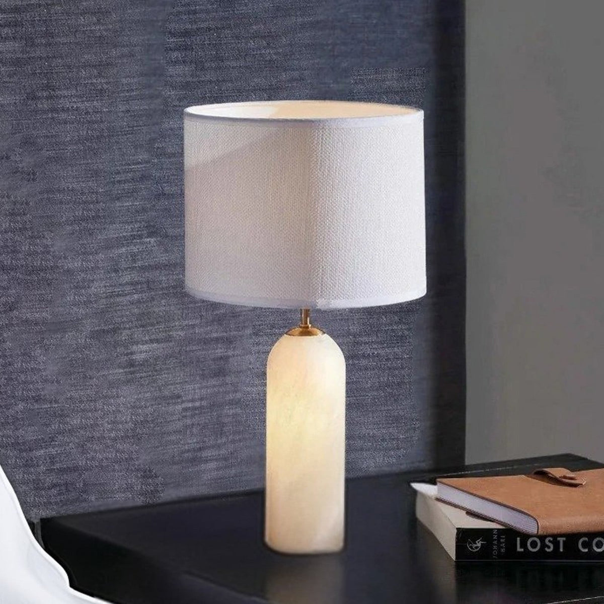 FIRMA table lamp, white, fabric/marble, height 16.5 in, E26/G9