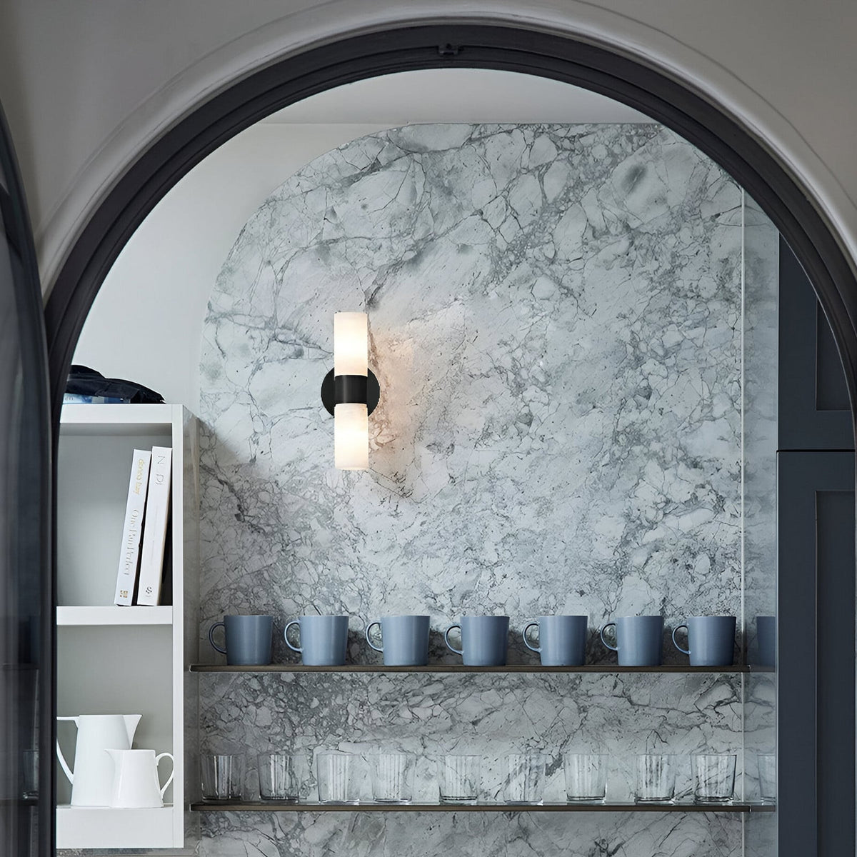 Luella wall light, black and white, height 11.2 in, marble, G9
