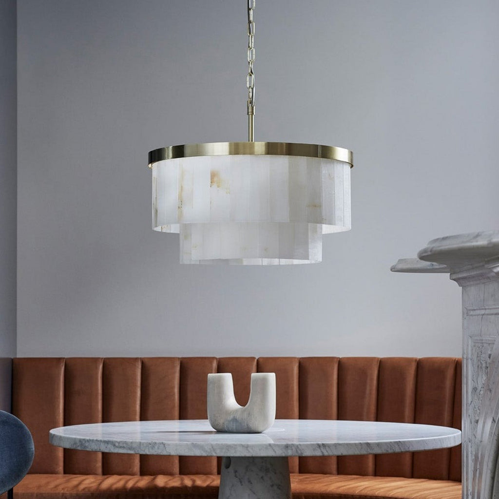 Elora pendant light, brass/white, Jade, Ø 23.2 in, E12