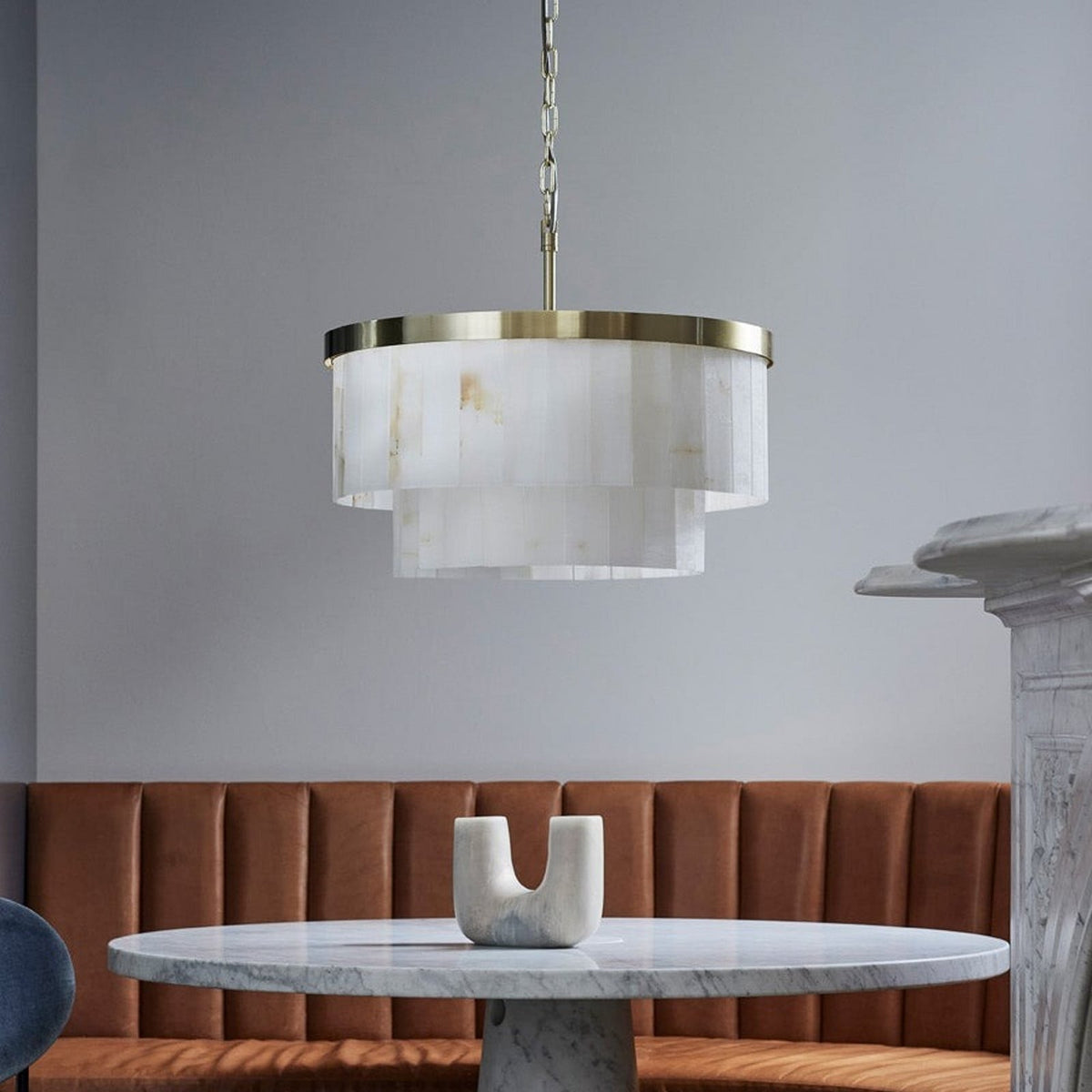Elora pendant light, brass/white, Jade, Ø 23.2 in, E12