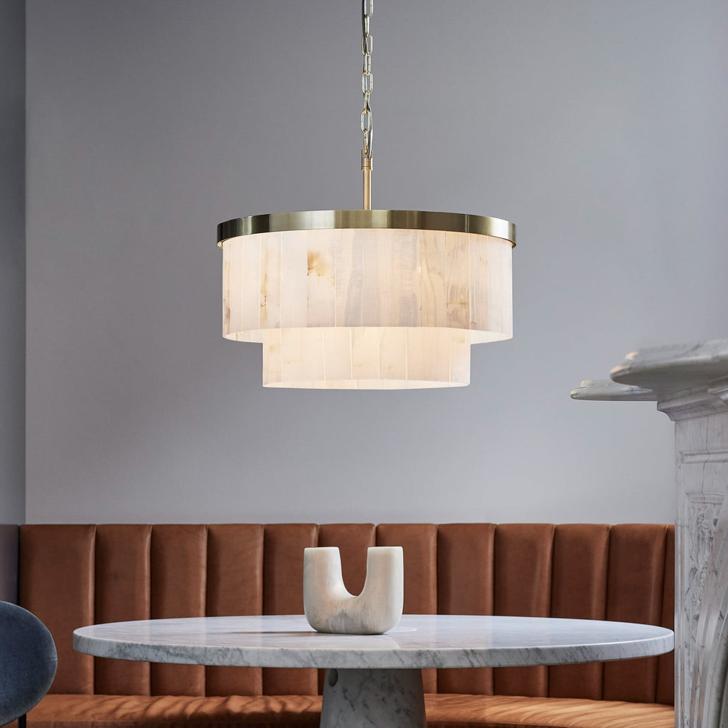 Elora pendant light, brass/white, Jade, Ø 23.2 in, E12