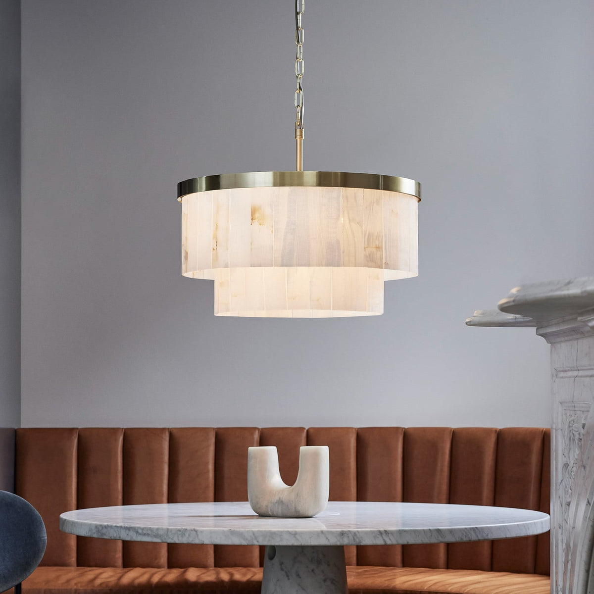 Elora pendant light, brass/white, Jade, Ø 23.2 in, E12