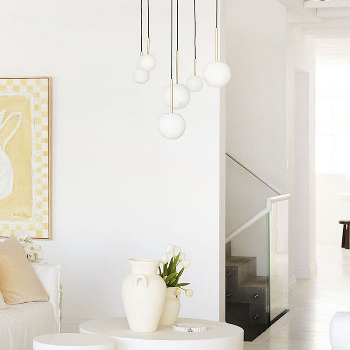 Lucent pendant light, white/brass, Ø 3.9 in, marble, G9