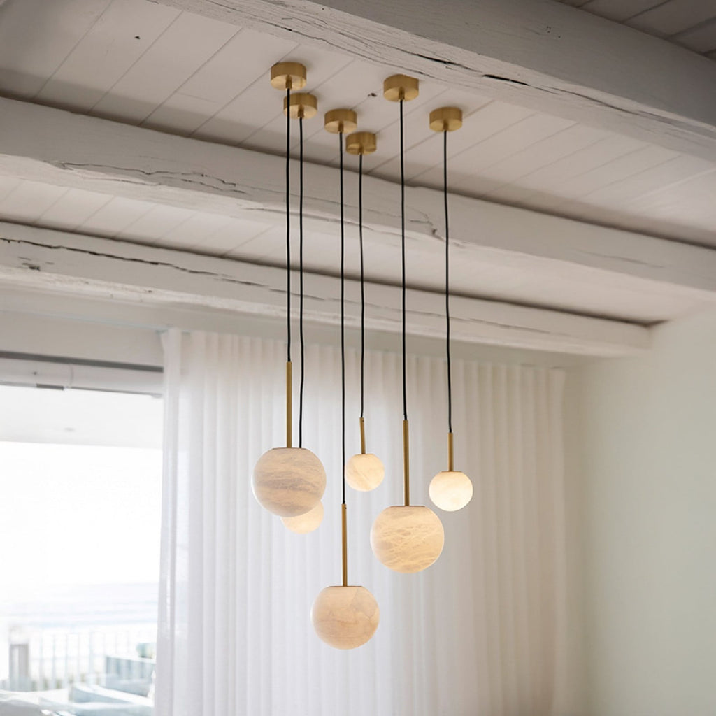 Lucent pendant light, white/brass, Ø 3.9 in, marble, G9