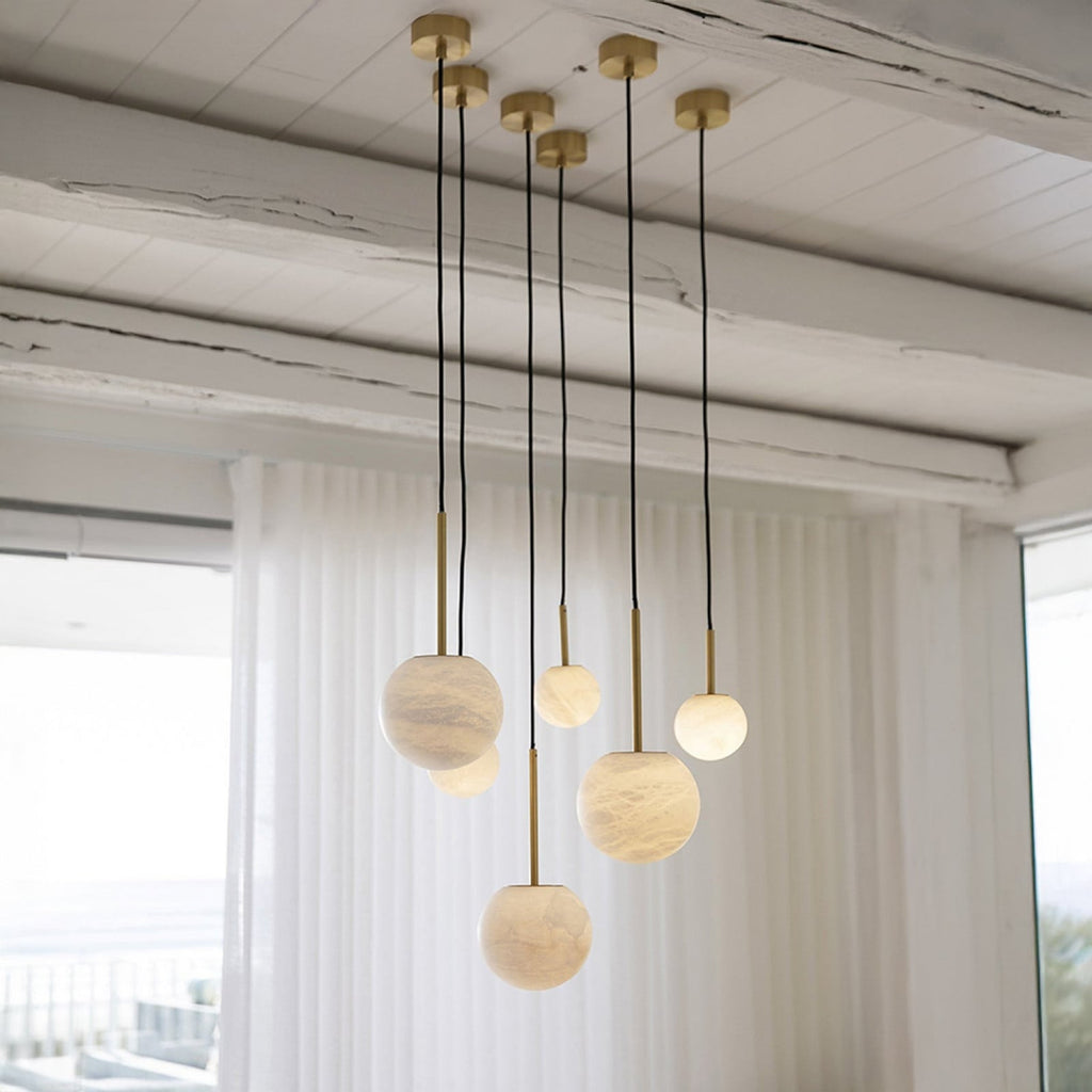 Lucente pendant light, white/brass, Ø 6.3 in, marble, G9