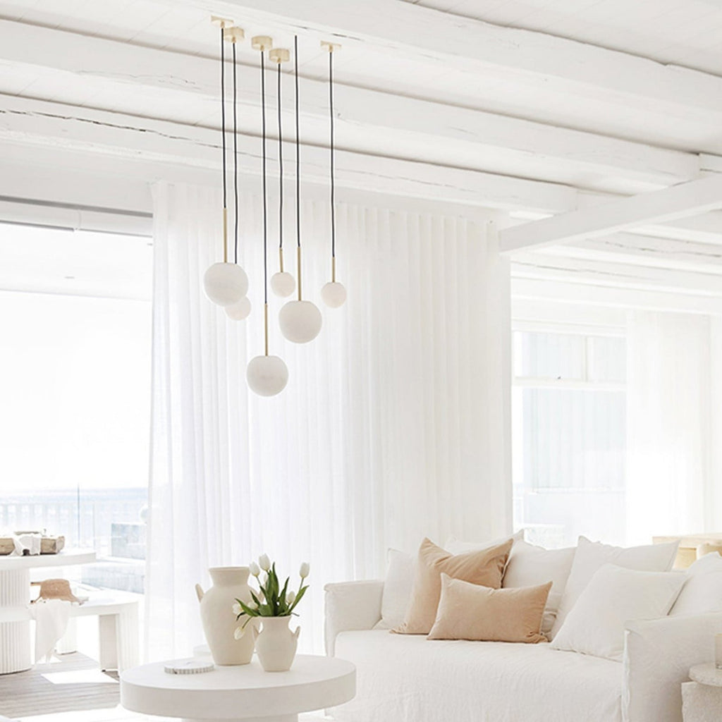 Lucente pendant light, white/brass, Ø 6.3 in, marble, G9