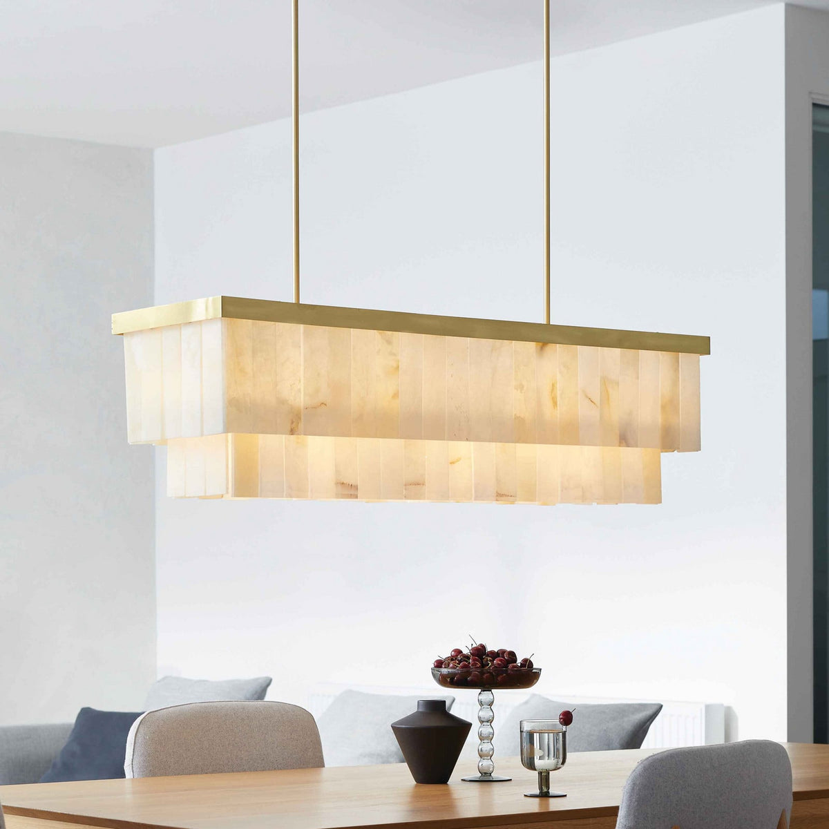 Elora pendant light, brass/white, Jade, length 45.7 in, E26