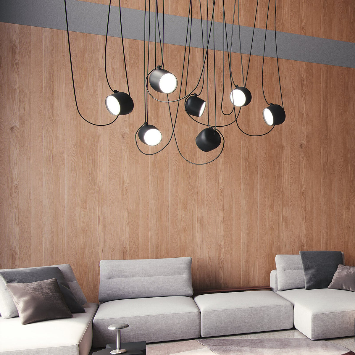 FLOS Aim U1 LED pendant light, black, aluminium, 2,700 K