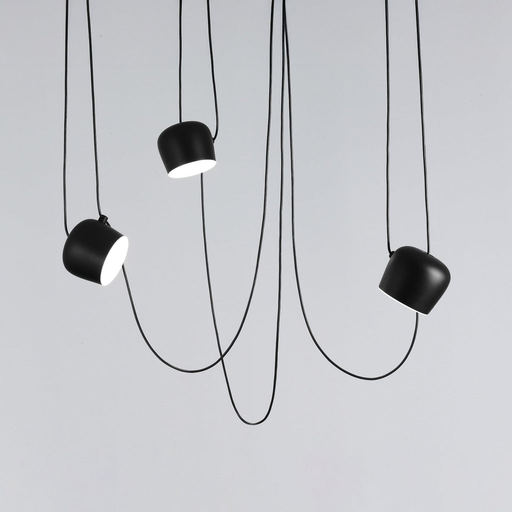 FLOS Aim U1 LED pendant light, black, aluminium, 2,700 K