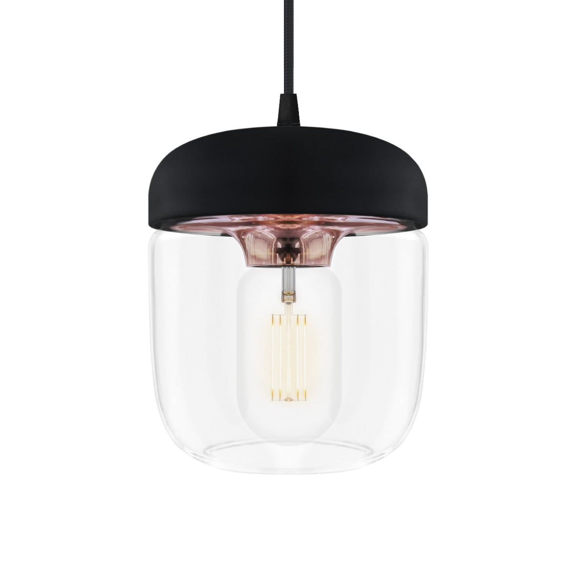 UMAGE Acorn hanging light, black/copper/clear, Ø 5.5, E26 LED
