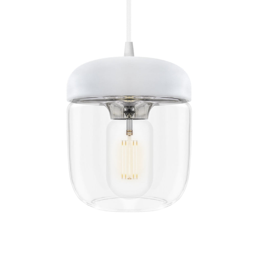 UMAGE Acorn hanging light, white/steel/clear, Ø 5.5 in, E26 LED