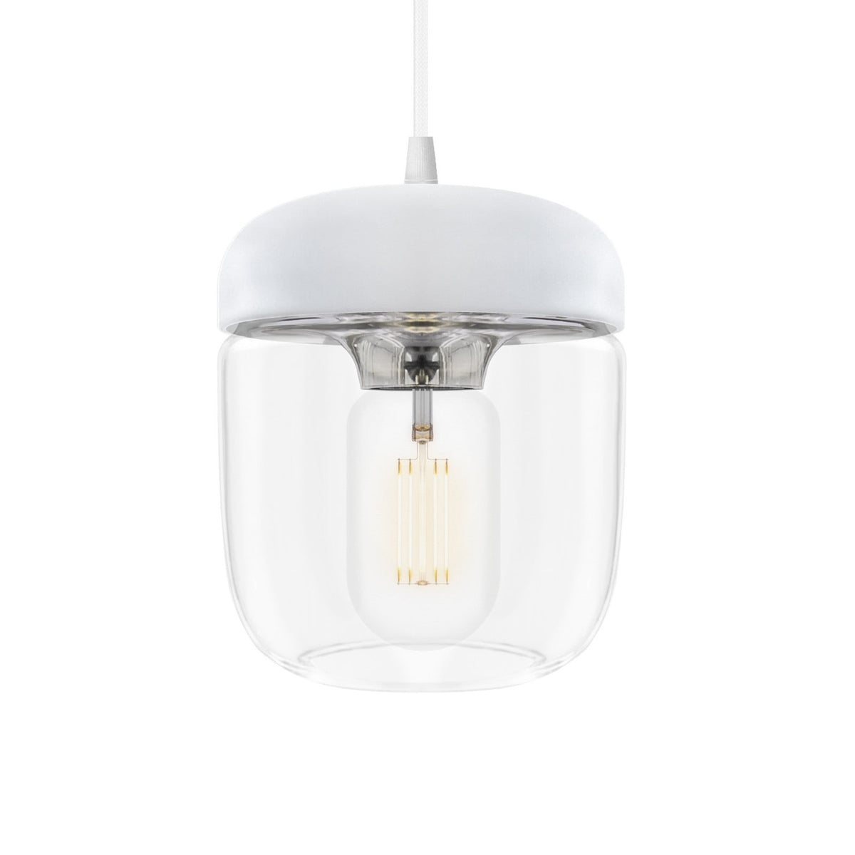 UMAGE Acorn hanging light, white/steel/clear, Ø 5.5 in, E26 LED