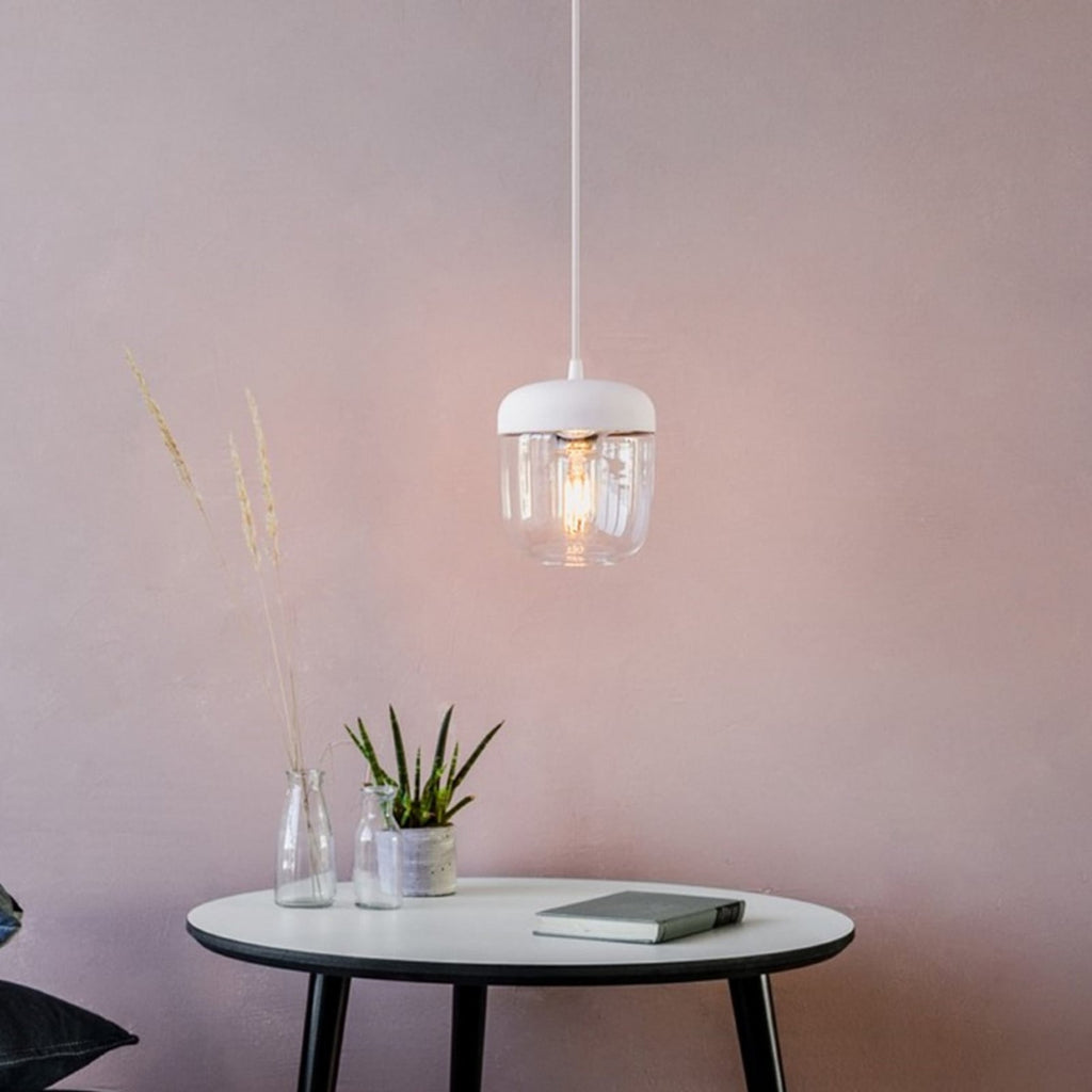UMAGE Acorn hanging light, white/steel/clear, Ø 5.5 in, E26 LED