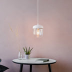UMAGE Acorn hanging light, white/steel/clear, Ø 5.5 in, E26 LED