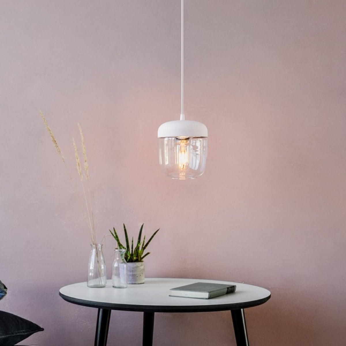 UMAGE Acorn hanging light, white/steel/clear, Ø 5.5 in, E26 LED