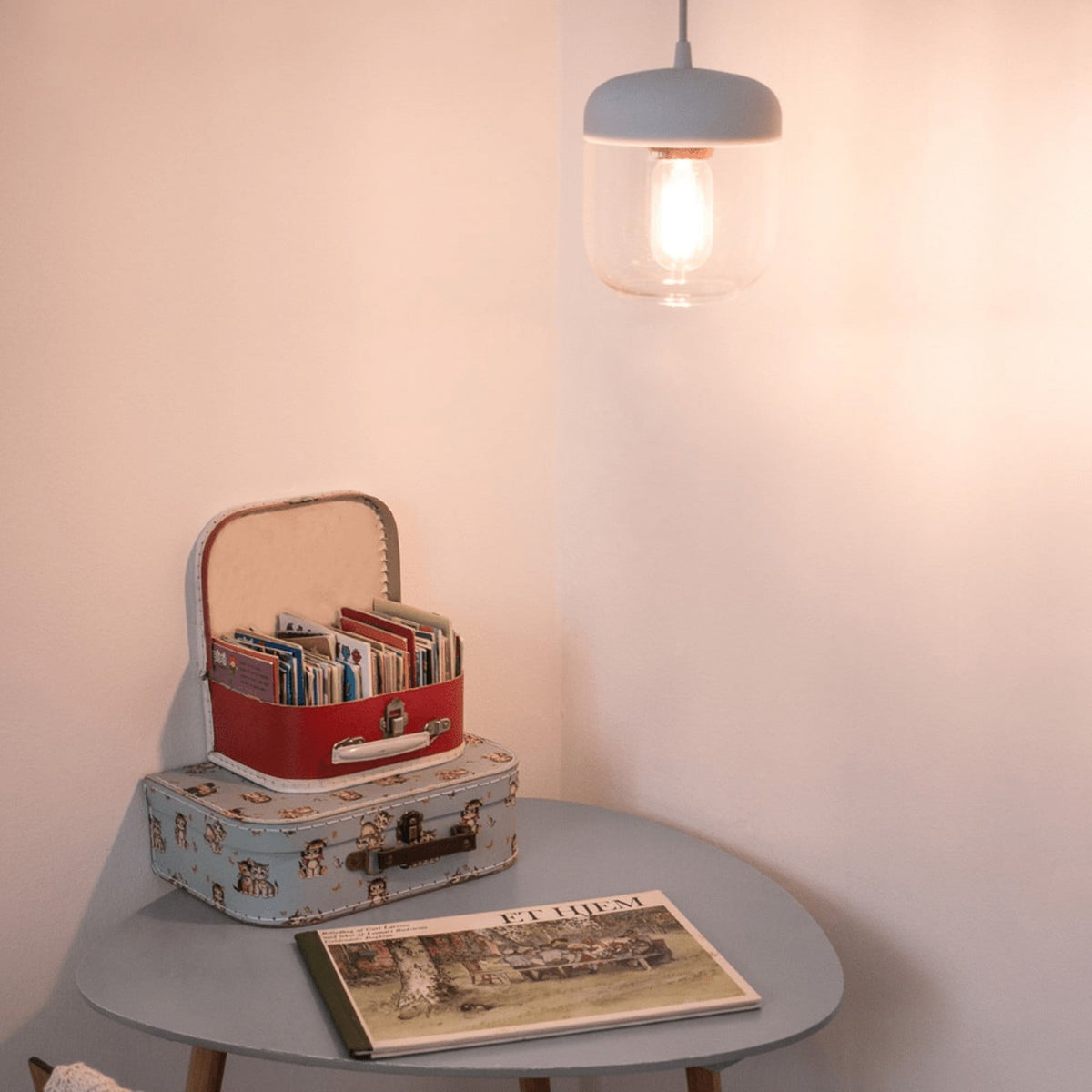 UMAGE Acorn hanging light, white/steel/clear, Ø 5.5 in, E26 LED