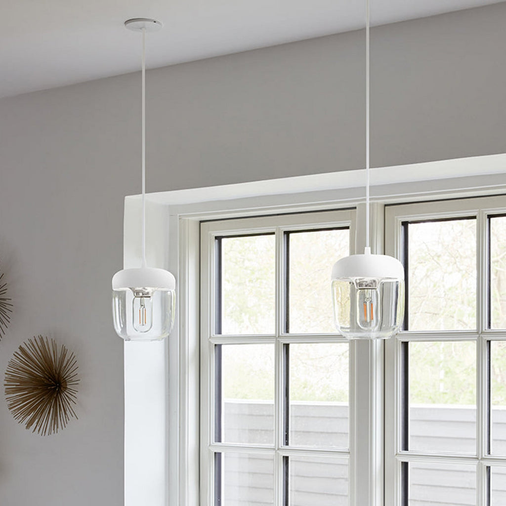 UMAGE Acorn hanging light, white/steel/clear, Ø 5.5 in, E26 LED