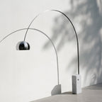 FLOS Arco E26 floor lamp, marble base, stainless steel, aluminium