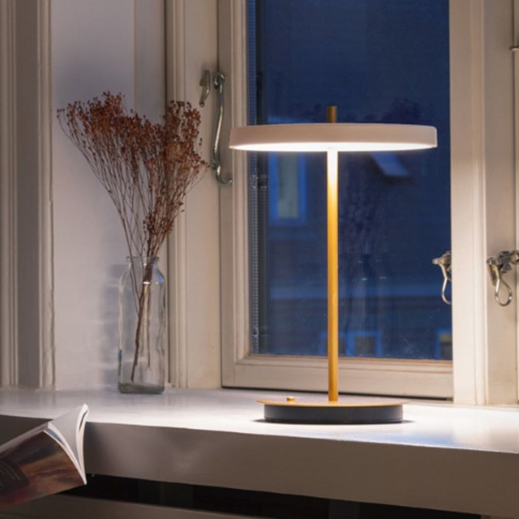UMAGE Asteria Move Portable Rechargeable Table Lamp, cream, 12-inch, dimmable